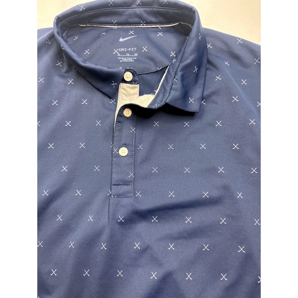 Nike Golf Dri-FIT Polo Shirt Mens XL Navy Blue Crossed Clubs Athletic sport